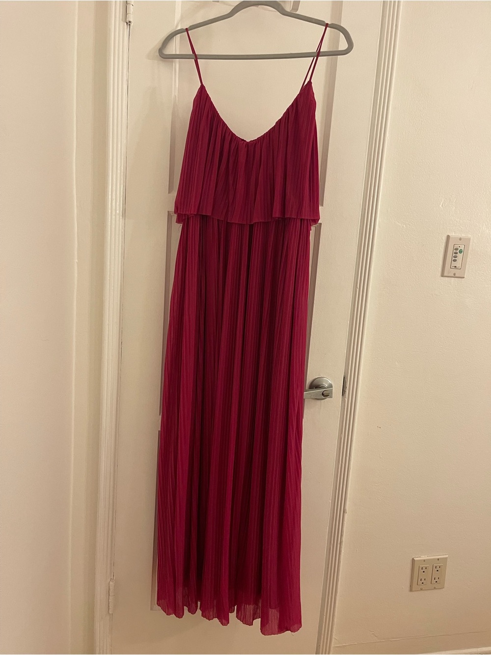 Mango Magenta Pleated Maxi Dress with Spaghetti Straps